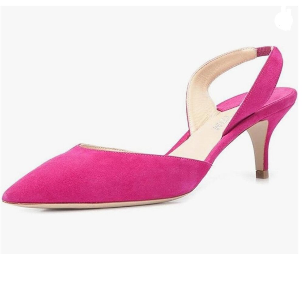 YDN Fuschia Kitten Heels Pointed Toe Suede D'Orsay Sandals Slingback Dress Shoe